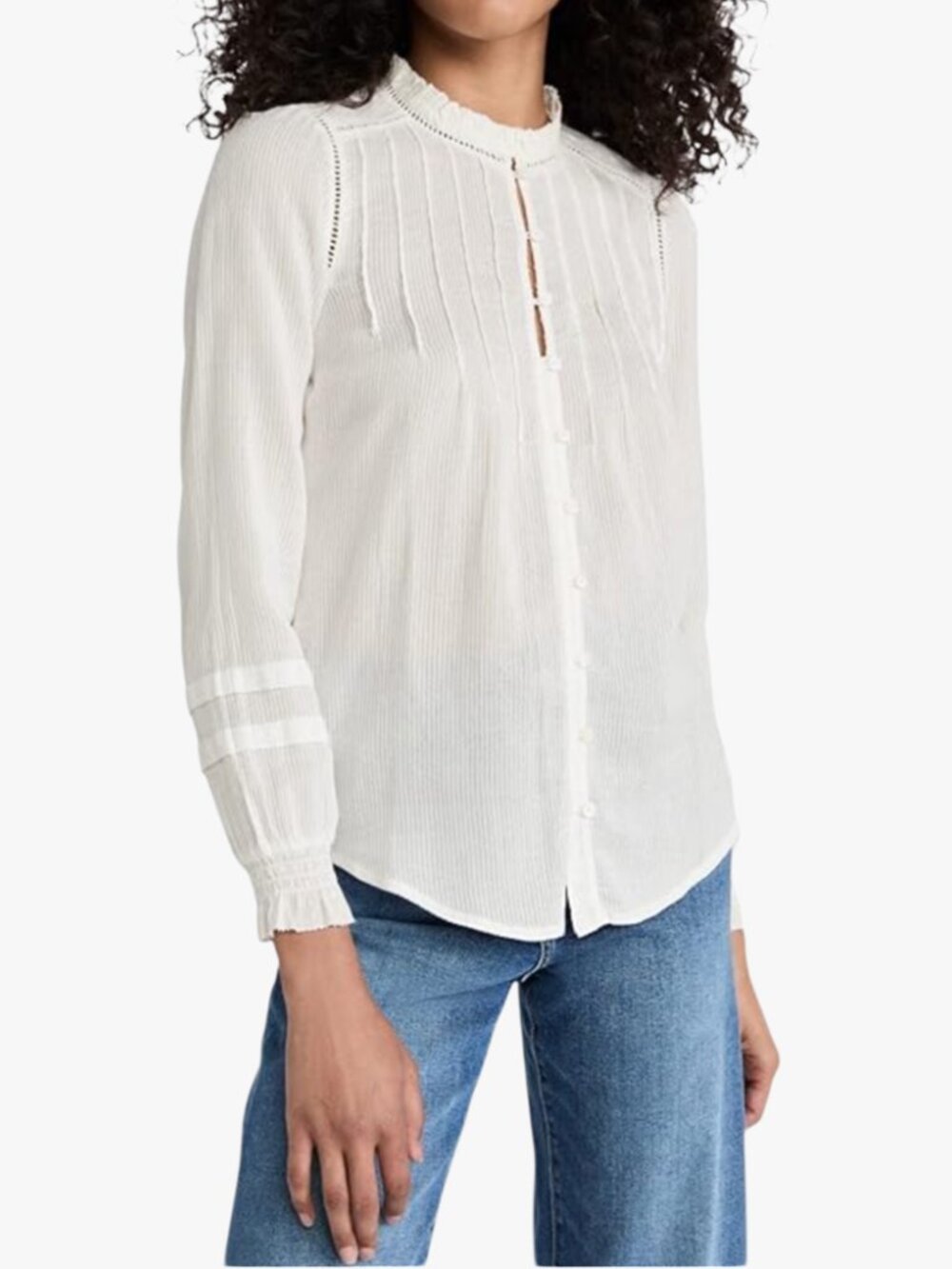 FAHERTY | 100% COTTON "WILLA" RUFFLE ROMANTIC BLOUSE
